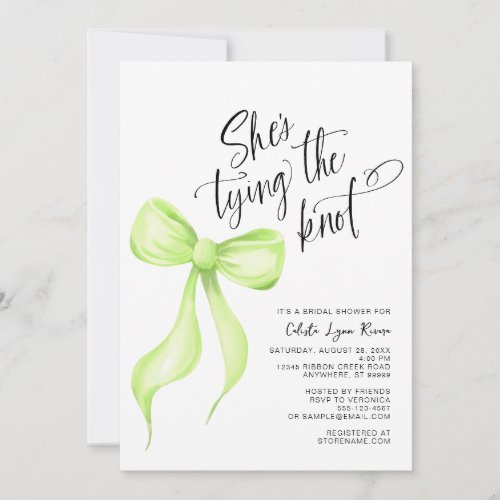 Shes Tying the Knot Lime Green Bow Bridal Shower Invitation