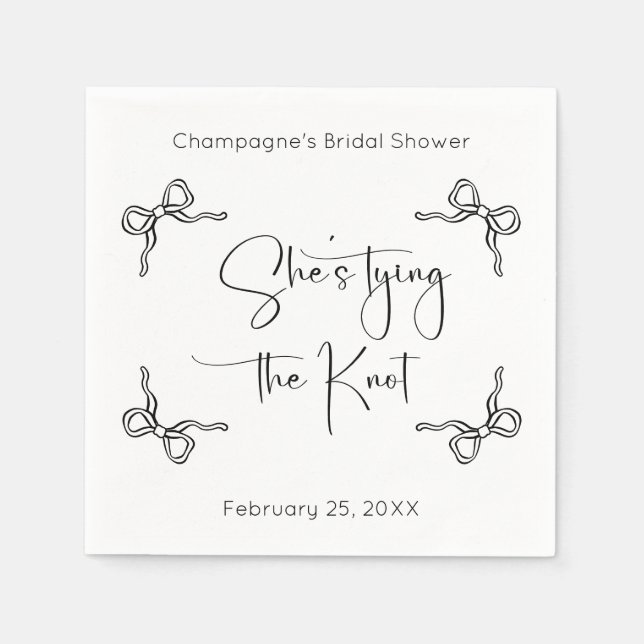 She's Tying The Knot Modern Script Bridal Shower Napkins (Front)