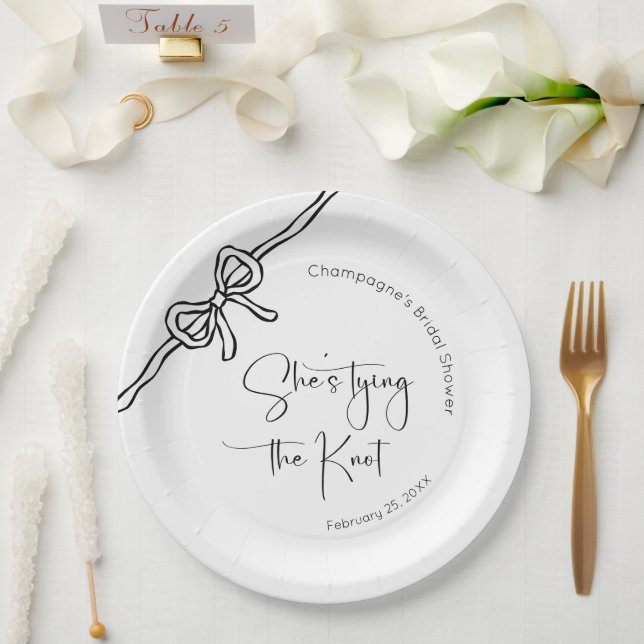 She's Tying The Knot Modern Script Bridal Shower Paper Plates (Wedding)