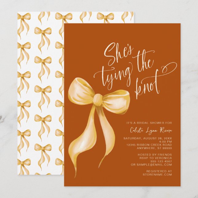 She's Tying the Knot Orange Bow Bridal Shower Invitation (Front/Back)