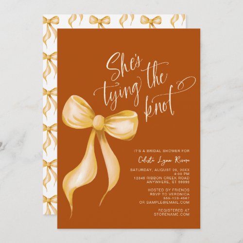 Shes Tying the Knot Orange Bow Bridal Shower Invitation