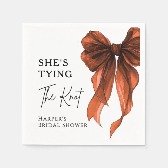 She's Tying The Knot Orange Bow Bridal Shower Napkins (Front)