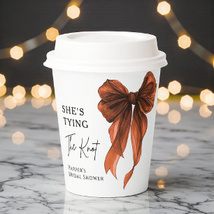 She's Tying The Knot Orange Bow Bridal Shower Paper Cups