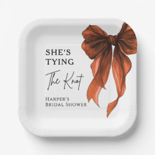 She's Tying The Knot Orange Bow Bridal Shower Paper Plates