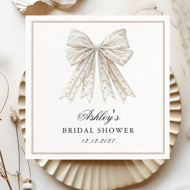 She's Tying the Knot  Pearls Bow Bridal Shower Napkins (Creator Uploaded)