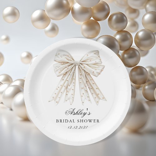 Shes Tying the Knot Pearls Bow Bridal Shower Paper Plates