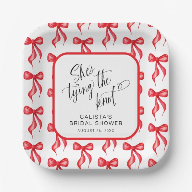 She's Tying the Knot Personalized Bridal Shower Paper Plates (Front)