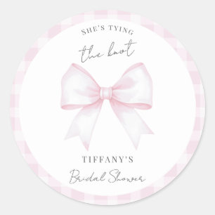 She's Tying The Knot Pink Blush Bow Bridal Shower Classic Round Sticker