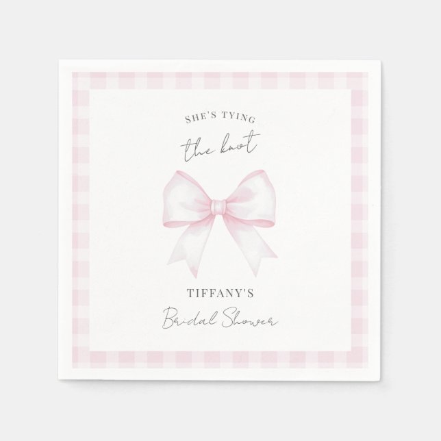 She's Tying The Knot Pink Blush Bow Bridal Shower Napkins (Front)