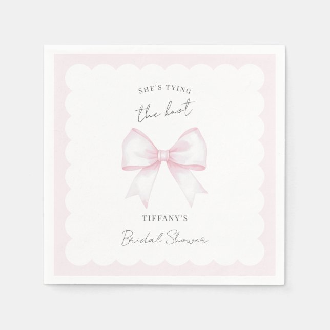 She's Tying The Knot Pink Blush Bow Bridal Shower Napkins (Front)