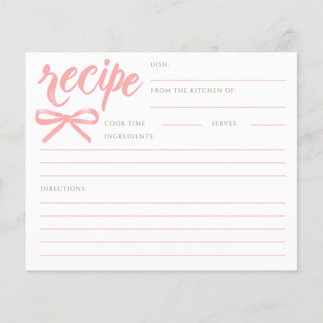 She's Tying the Knot Pink Bow Bridal Recipe Card (Front)