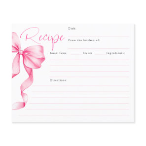 She's Tying the Knot Pink Bow Bridal Recipe Card