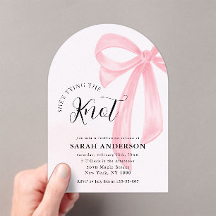 She's Tying the Knot pink bow Bridal Shower Acrylic Invitations