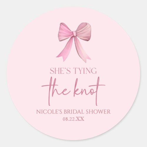 Shes Tying The Knot Pink Bow Bridal Shower Classic Round Sticker