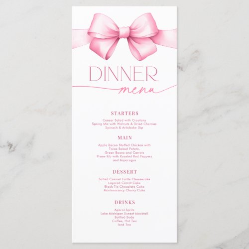 Shes Tying the Knot Pink Bow Bridal Shower Dinner Menu