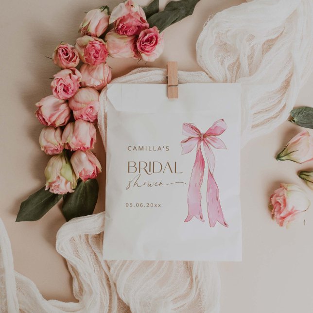 She's Tying the Knot Pink Bow Bridal Shower Favor Bag (Creator Uploaded)