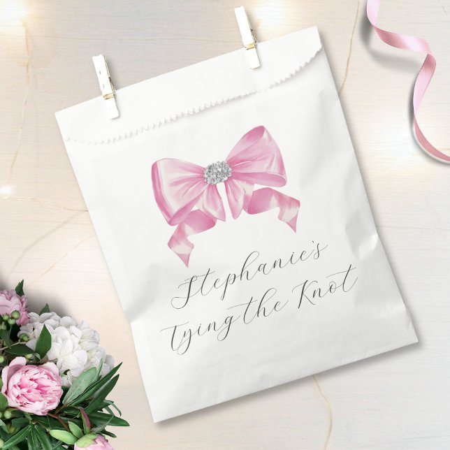 She's Tying The Knot Pink Bow Bridal Shower Favor Bag (Creator Uploaded)