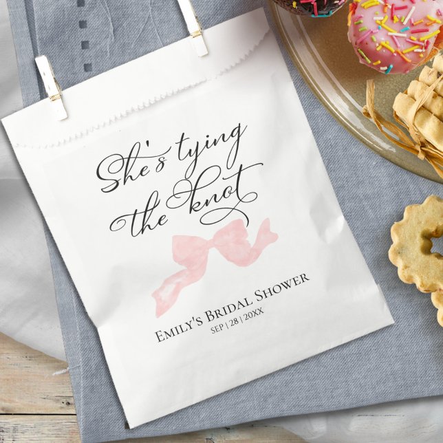 She's tying the knot | Pink Bow Bridal Shower Favor Bag (Creator Uploaded)