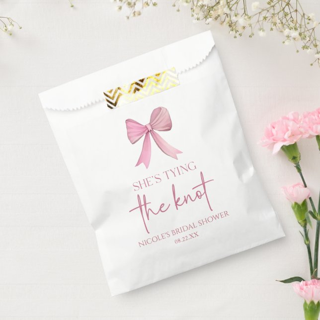 She's Tying The Knot Pink Bow Bridal Shower Favor Bag (Sealed)