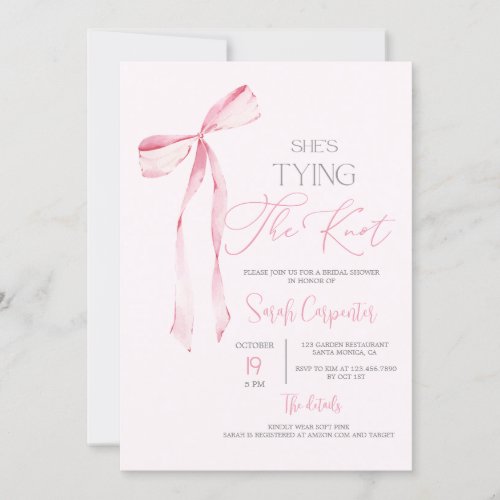 Shes Tying the Knot Pink Bow Bridal Shower Invitation