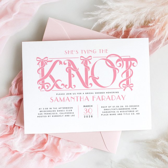 She's Tying The Knot Pink Bow Bridal Shower Invitation (Pink Bow Bridal Shower Invitations She's Tying The Knot)
