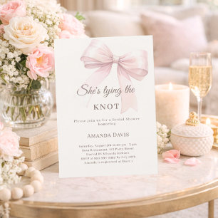 She's tying the knot pink bow Bridal Shower Invitation