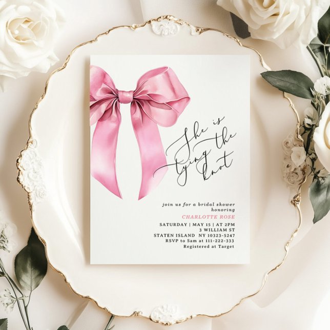 She's tying the knot Pink Bow Bridal shower Invitation (Creator Uploaded)