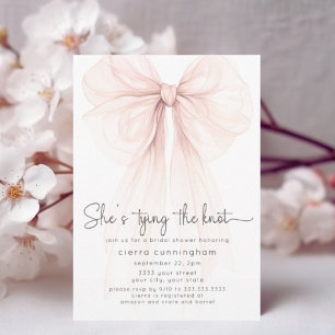 She's Tying the Knot Pink Bow Bridal Shower Invitation