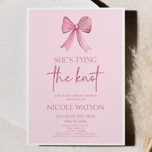 Shes Tying The Knot Pink Bow Bridal Shower Invitation