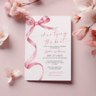 She's Tying the Knot Pink Bow Bridal Shower Invitation