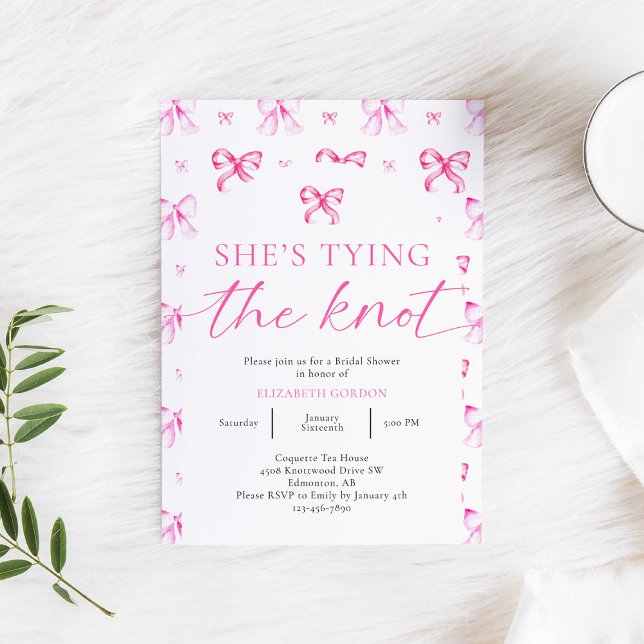 She's Tying the Knot Pink Bow Bridal Shower Invitation (Creator Uploaded)