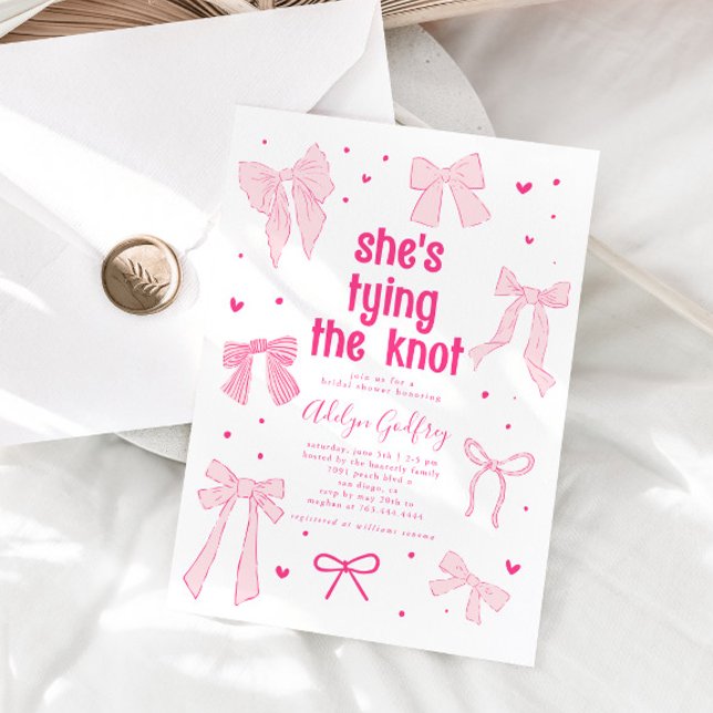 She's Tying The Knot Pink Bow Bridal Shower Invitation (Creator Uploaded)