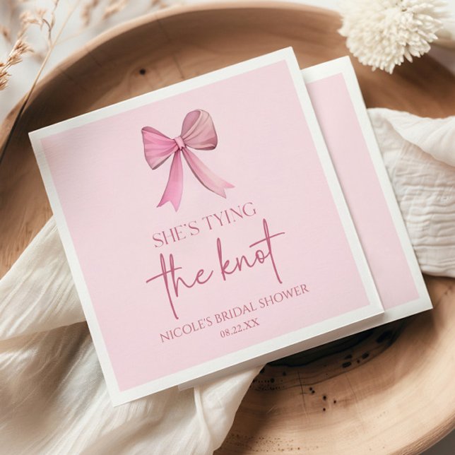 She's Tying The Knot Pink Bow Bridal Shower Napkins (Creator Uploaded)