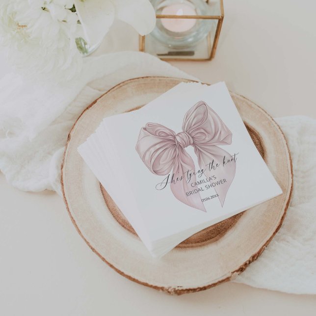 She's Tying the Knot Pink Bow Bridal Shower  Napkins (Creator Uploaded)