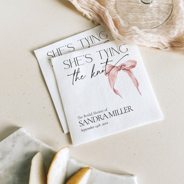 Shes Tying the Knot Pink Bow Bridal Shower Napkins (Creator Uploaded)