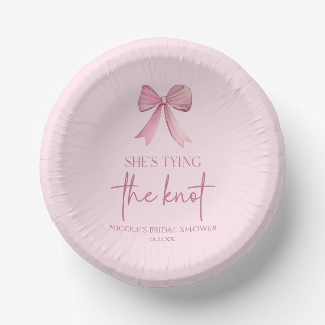 She's Tying The Knot Pink Bow Bridal Shower Paper Bowls (Front)