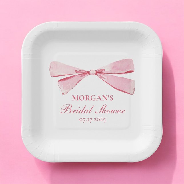She's Tying The Knot Pink Bow Bridal Shower Paper Plates (Creator Uploaded)
