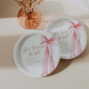 She's Tying the Knot Pink Bow Bridal Shower Paper Plates