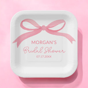 She's Tying The Knot Pink Bow Bridal Shower Paper Plates