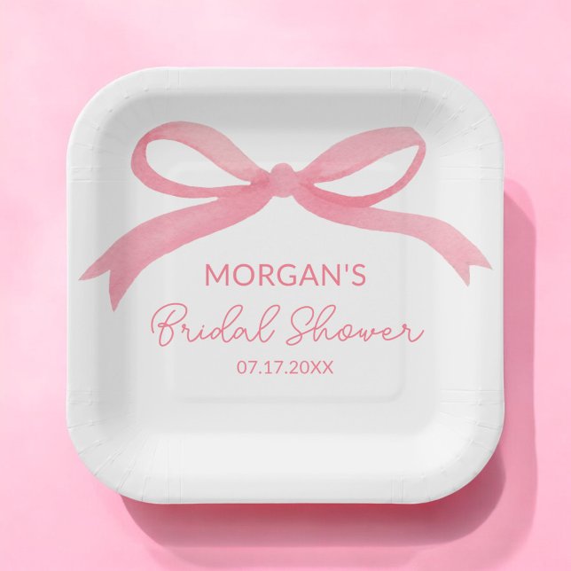She's Tying The Knot Pink Bow Bridal Shower Paper Plates (Creator Uploaded)