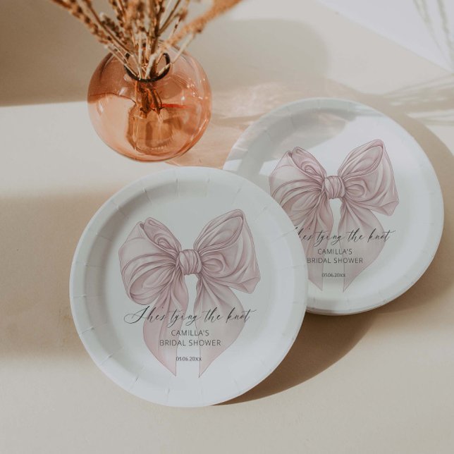 She's Tying the Knot Pink Bow Bridal Shower  Paper Plates (Creator Uploaded)