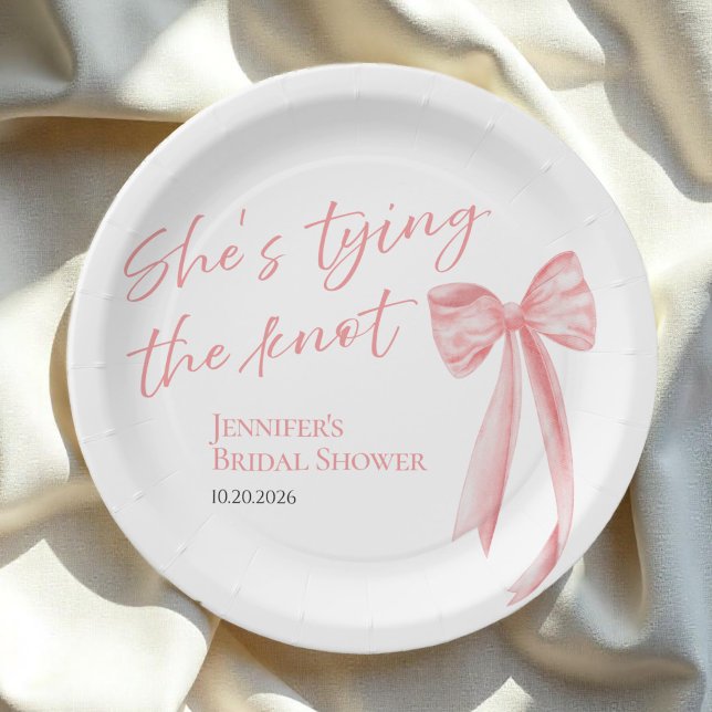 She's Tying the Knot | Pink Bow Bridal Shower Paper Plates (Creator Uploaded)