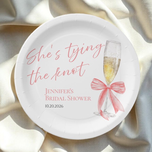 She's Tying the Knot | Pink Bow Bridal Shower Paper Plates (Creator Uploaded)