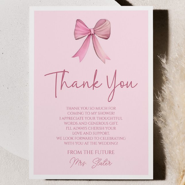 She's Tying The Knot Pink Bow Bridal Shower Thank You Card (Creator Uploaded)