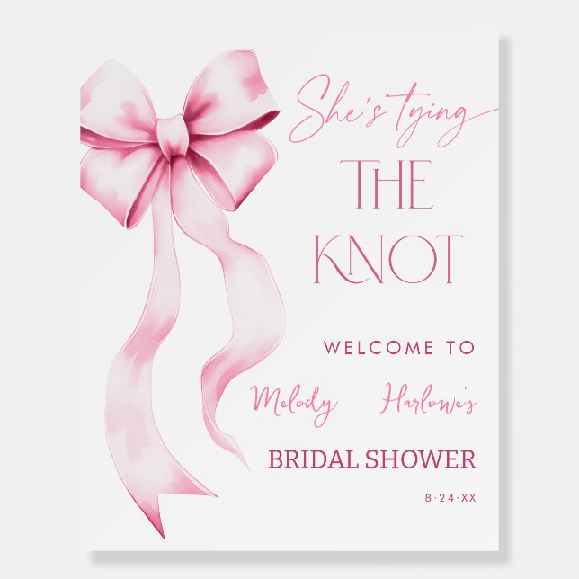 She's Tying the Knot Pink Bow Bridal Welcome Foam Board (Front)