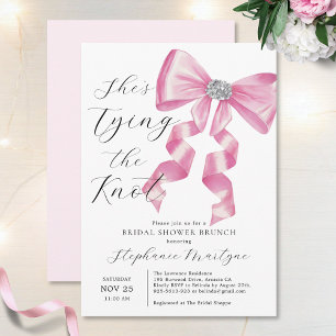 She's Tying The Knot Pink Bow Brunch Bridal Shower Invitation