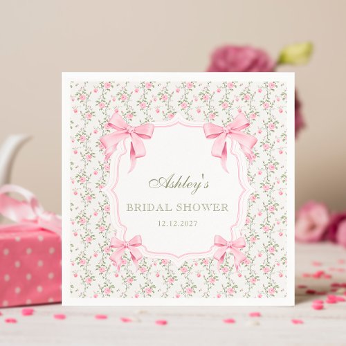 Shes Tying the Knot Pink Bow Floral Bridal Shower Napkins