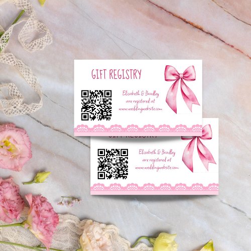 Shes tying the knot pink bow gift registry enclosure card