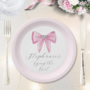 She's Tying The Knot Pink Bow Glam Bridal Shower Paper Plates