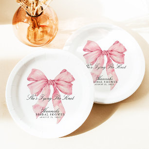 She's Tying The Knot Pink Bow Paper Plates